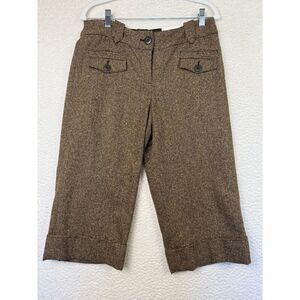 NWT ANN TAYLOR LOFT‎ Ann Tweed Buttoned Wide Leg Cuffed Crop Pants Size 8